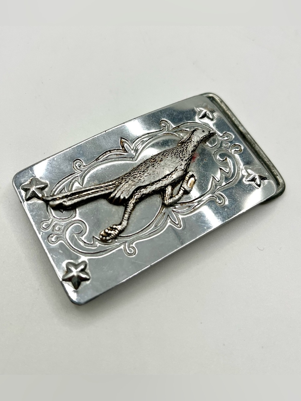 VTG Roadrunner Western Belt Buckle Silver Tone Southwestern Cowboy Rustic 70s